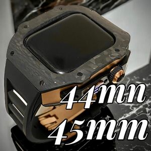r★アップルウォッチバンド ラバーベルト カバー ステンレス Apple Watch ケース 44mm 45mm カーボン