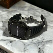 ブラック　アップルウォッチバンド　 ラバー　ベルト カバー　Apple Watch ケース 44mm 45mm メタリック_画像5