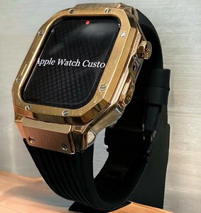 ローズ　アップルウォッチバンド　 ラバー　ベルト カバー　Apple Watch ケース 44mm 45mm メタリック