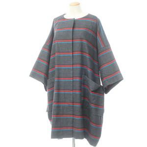 【中古】ミーイッセイミヤケ me ISSEY MIYAKE 2019年秋冬 ウール系 ストライプ コート【L位】