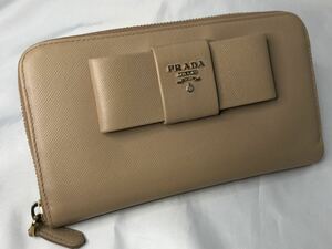 超美品PRADA プラダ 長財布 ラウンドファスナー リボン　CAMMEO