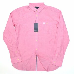 未使用 FRED PERRY フレッドペリー ピンク シャンブレーシャツ TIPPED TRIM SHIRT 月桂樹ロゴ 長袖 M2325 Mサイズ メンズ トップス M831743