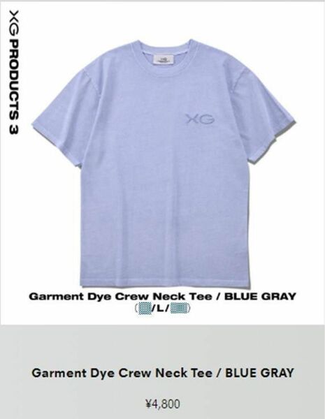 XG オフィシャルグッツ Garment Dye Crew Neck Tee/BLUE GRAY/Lサイズ XGALX