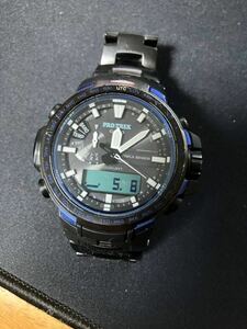 カシオ プロトレック 腕時計 電波ソーラー 中古 動作品 5470 JA ブルー CASIO protrek ブルー ブラック 1スタ 盤面フィルムあり