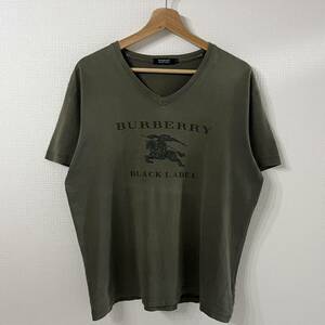 「1円」BURBERRY BLACK LABEL バーバリーブラックレーベル　ホースロゴ　Tシャツ　カーキ　グリーンセージ　サイズ３　L相当