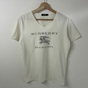 「1円」BURBERRY BLACK LABEL バーバリーブラックレーベル　ホワイト　Tシャツ　ホースロゴ　Vネック　サイズ２　M相当