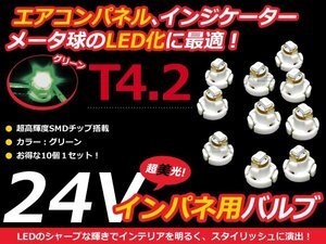 24V車用 エアコンパネル LED グリーン 緑 T4.2 インパネ 10個セット メーターパネル LEDバルブ 液晶 パネル球 トラック デコトラ ダンプ