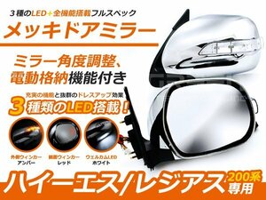 交換式 ハイエース 200系 憧れのスーパーGL純正風メッキ電格ドア ミラー メッキミラー サイドミラー 1型 2型 3型 4型 ウィンカーミラー