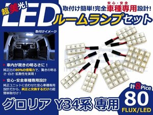 グロリア Y34系 高輝度LEDルームランプ FLUX 8P/合計:80発 LED ルームライト 電球 車内 ルーム球 室内灯 ルーム灯 イルミネーション