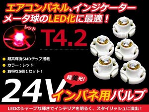 24V車用 エアコンパネル LED レッド 赤 T4.2 インパネ 5個セット メーターパネル LEDバルブ 液晶 パネル球 トラック デコトラ ダンプ