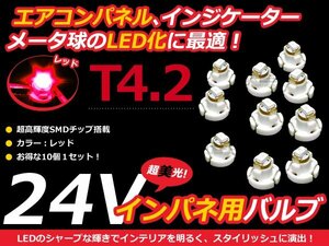 24V車用 エアコンパネル LED レッド 赤 T4.2 インパネ 10個セット メーターパネル LEDバルブ 液晶 パネル球 トラック デコトラ ダンプ