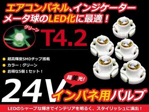 24V車用 エアコンパネル LED グリーン 緑 T4.2 インパネ 5個セット メーターパネル LEDバルブ 液晶 パネル球 トラック デコトラ ダンプ