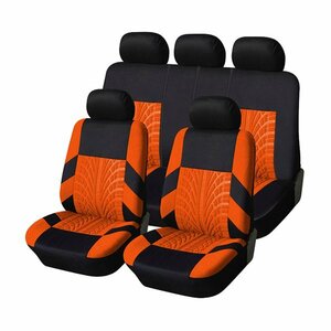 シートカバー ポケット付き スバル ヴィヴィオ オレンジ 5席セット 1列目 2列目セット 汎用 簡単取付 被せるタイプ