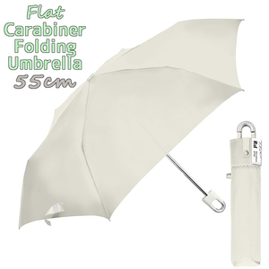レディース カラビナ付き手元折傘フラット(ライトグレー) 折りたたみ傘 55cm 雨傘 アンブレラ 07