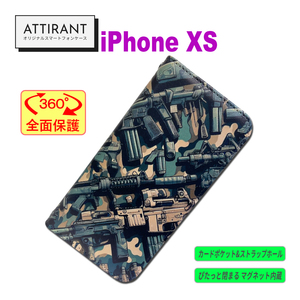 iPhoneXS 手帳型ケース カモ柄 迷彩 1 アイフォンケース