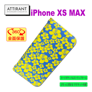 アイフォンケース 手帳型 iPhone XS MAX ハイビスカス イエロー ブルーオシャレ かわいい カッコイイ