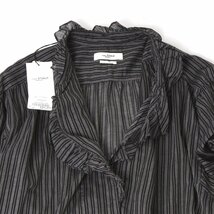 【タグ付・新品・定価48,400円】ISABEL MARANT ETOILE PAMIAS TOP 40 BLACK 22AHT2379 イザベルマランエトワール ストライプフリルブラウス_画像5