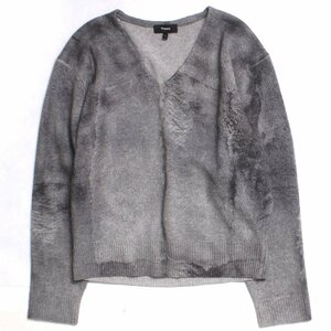 23AW Theory Felted Wool Cash OS Vneck PRT 定価35,200円 sizeS ライトヘザーグレー 01-3401713 セオリー デジタルプリントニット