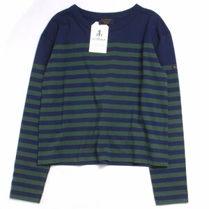 [ new goods * tag attaching ]Le minor panel border wide cut and sewn short size1 navy × green Le Minor long T