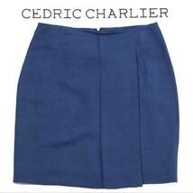 新品 CEDRIC CHARLIER リネン混タイトミニスカート size38 ブルー ERZ020A0101 セドリックシャルリエ _画像1