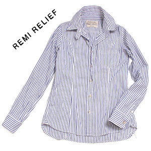 REMI RELIEF ワイヤー入り ストライプ コットンシャツ sizeS ブルー×ホワイト レミレリーフ