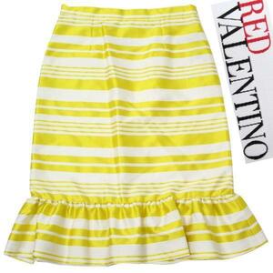 新品 RED VALENTINO 定価52,000円 STRIPED JACQUARD MIDI SKIRT size40 IR0RA0B51LC レッドヴァレンティノ ボーダー スカート