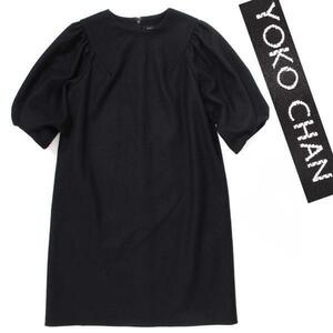 YOKO CHAN Puff Half sleeve Dress ウールワンピース ヨーコチャン size38 ブラック YCD-414-142