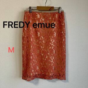 FREDY emue フレディエミュ　サーモンピンクレーススカート 38 Mサイズ 総柄 レース スカート