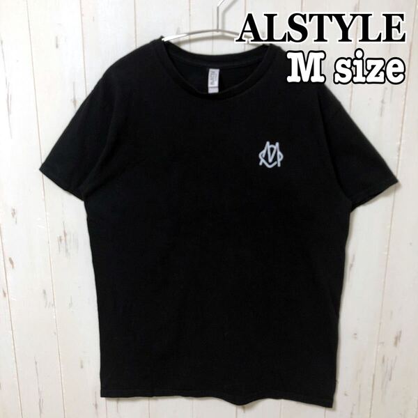 ALSTYLE アルスタイル バックプリント シンプル Tシャツ 半袖 黒 ブラック メンズ コットン 古着 海外古着 輸入
