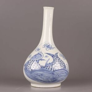 古美術 朝鮮古陶磁器 李朝 白磁 染付 分院 花瓶 時代物 極上品 初だし品 C5968の画像4