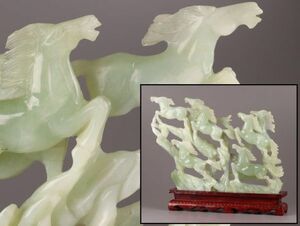 中国古玩 唐物 緑砡石 翡翠 馬 置物 細密細工 時代物 極上品 初だし品 C5947