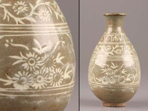 古美術 朝鮮古陶磁器 高麗青磁 白象嵌 徳利 時代物 極上品 初だし品 C6165