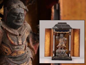 仏教美術 時代木彫 時代彩色木彫 毘沙門天 仏像 厨子 時代物 極上品 初だし品 C6142