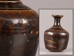 古美術 朝鮮古陶磁器 高麗 飴釉 花瓶 時代物 極上品 初だし品 C6237
