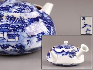 . чайная посуда Shimizu 7 .. структура белый фарфор с синим рисунком ширина рука заварной чайник Zaimei времена предмет первоклассный товар первый суп товар C6217