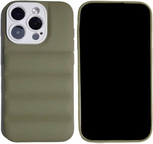 iPhone 15 Pro ダウンジャケット風 アイフォン 15 プロ アイホン 15 プロ ぷにぷに感触 ソフト TPU ケース カバー グリーン 緑色