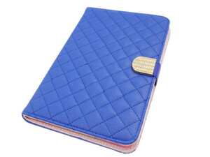 iPad Mini 4 アイパッド ミニ 第3世代/2/初代 キルティング PU スタンド 手帳型 キラキラ ラインストーン ケース カバー ブルー