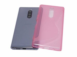 Xperia 1 SO-03L SOV40 802SO エクスペリア 1 背面 TPU ソフトタイプ S型模様 ケース カバー クリアピンク