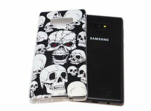 送料無料 Galaxy Note9 SC-01L SCV40 ギャラクシー docomo AU ジャケット 絵柄ペイント 光沢 ＴＰＵ ソフトタイプ ケース カバー ドクロ