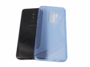 Galaxy S9+ SC-03K SCV39 ギャラクシー S9+ プラス docomo AU ジャケット S模様 S型 光沢 ＴＰＵ ソフトタイプ ケース カバー クリアブルー