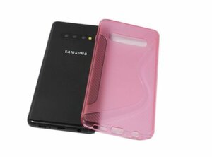 送料無料 Galaxy S10 SC-03L SCV41 SM-G973C(楽天モバイル版)背面 TPU ソフトタイプ S型模様 ギャラクシー S10 ケース カバー クリアピンク