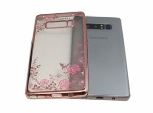 Galaxy Note8 SC-01K SCV37 ギャラクシー docomo AU 花柄 フラワー ラインストーン ＴＰＵ ソフトタイプ ケース カバー ピンクピンク