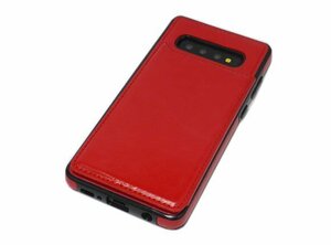 送料無料 Galaxy S10+ Plus SC-04L SC-05L SCV42 ジャケット 背面 合皮 合成皮革 カード入れ ギャラクシー S10プラス ケース カバー レッド