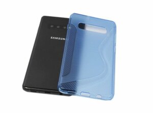 送料無料 Galaxy S10+ Plus SC-04L SC-05L SCV42 ジャケット 背面 TPU ソフト S型模様 ギャラクシー S10プラス ケース カバー クリアブルー