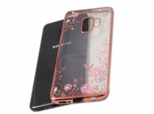 送料無料 Galaxy S9 SC-02K SCV38 ギャラクシー docomo AU 花柄 フラワー ラインストーン ＴＰＵ ソフトタイプ ケース カバー ピンク