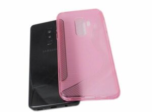 Galaxy S9+ SC-03K SCV39 ギャラクシー S9+ プラス docomo ドコモ AU ジャケット S模様 S型 光沢 ＴＰＵ ソフトケース カバー ピンク