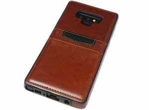 送料無料 Galaxy Note9 SC-01L SCV40 ギャラクシー docomo AU 無地 フェイクレザー 合成皮革 カード入れ ケース カバー ダークブラウン