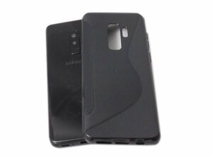 Galaxy S9+ SC-03K SCV39 ギャラクシー S9+ プラス docomo AU ジャケット S模様 S型 光沢 ＴＰＵ ソフトタイプ ケース カバー ブラック