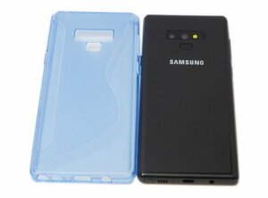 送料無料 Galaxy Note9 SC-01L SCV40 ギャラクシー docomo AU ジャケット S模様 S型 光沢 ＴＰＵ ソフトタイプ ケース カバー クリアブルー