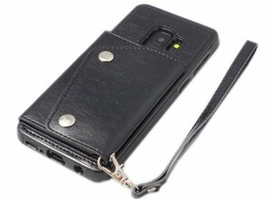 送料無料 Galaxy S9 SC-02K SCV38 ギャラクシー docomo AU フェイクレザー 合成皮革 カード入れ ケース カバー ブラック
